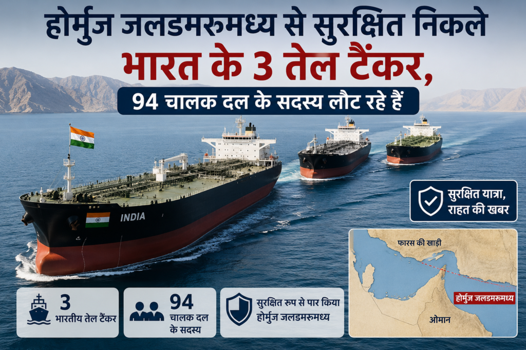 होर्मुज जलडमरूमध्य से सुरक्षित निकले भारत के 3 तेल टैंकर, 94 चालक दल के सदस्य लौट रहे हैं